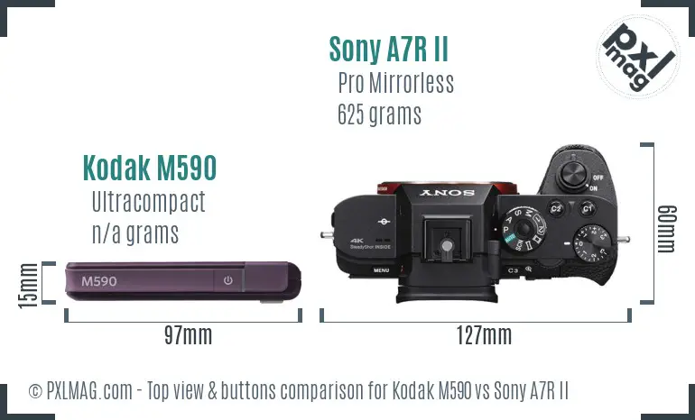 Kodak M590 vs Sony A7R II top view buttons comparison