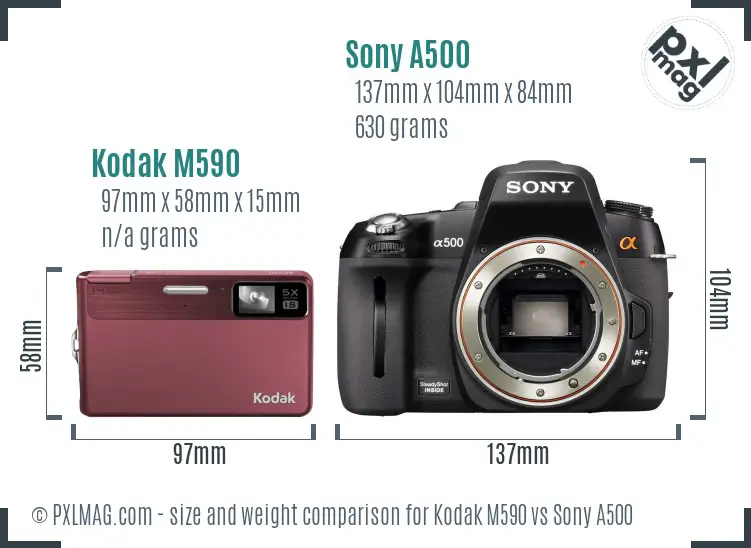 Kodak M590 vs Sony A500 size comparison