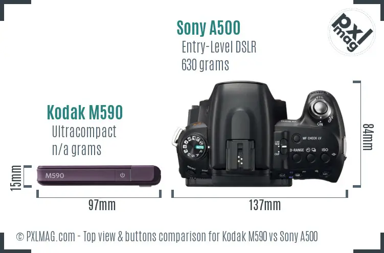 Kodak M590 vs Sony A500 top view buttons comparison