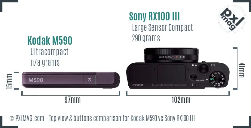 Kodak M590 vs Sony RX100 III top view buttons comparison