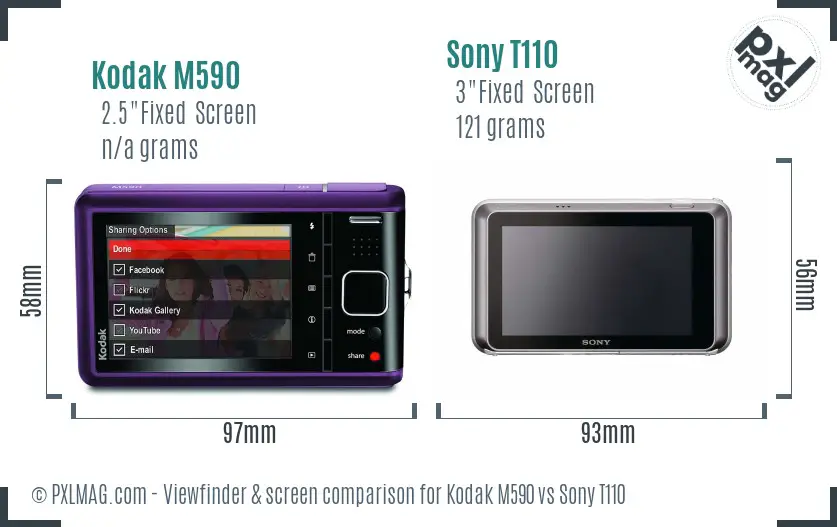 Kodak M590 vs Sony T110 Screen and Viewfinder comparison