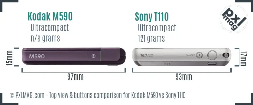 Kodak M590 vs Sony T110 top view buttons comparison