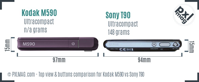 Kodak M590 vs Sony T90 top view buttons comparison