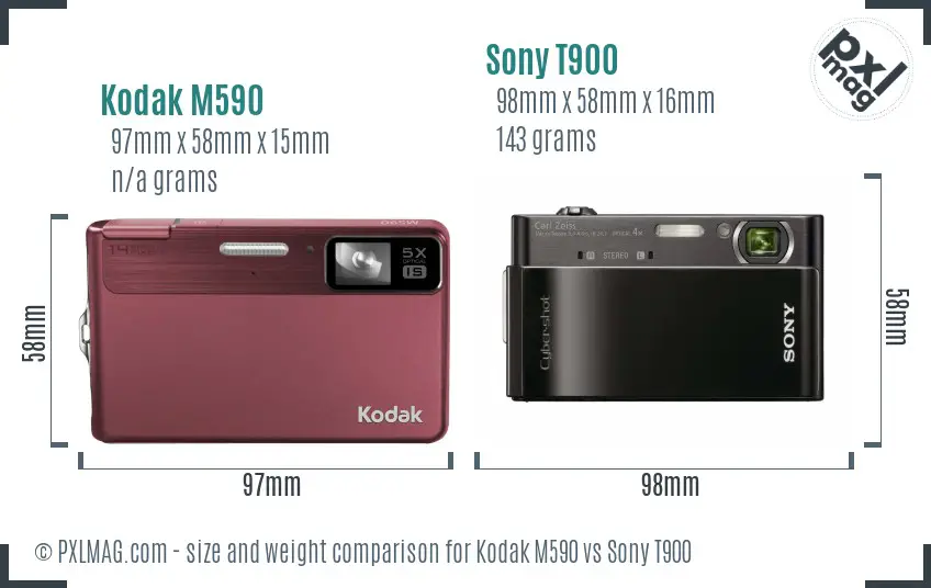 Kodak M590 vs Sony T900 size comparison