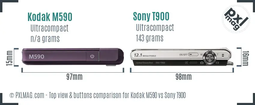 Kodak M590 vs Sony T900 top view buttons comparison