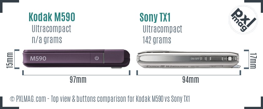Kodak M590 vs Sony TX1 top view buttons comparison