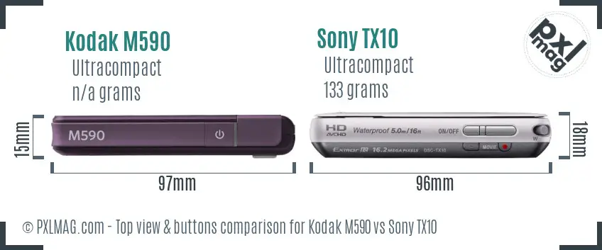 Kodak M590 vs Sony TX10 top view buttons comparison