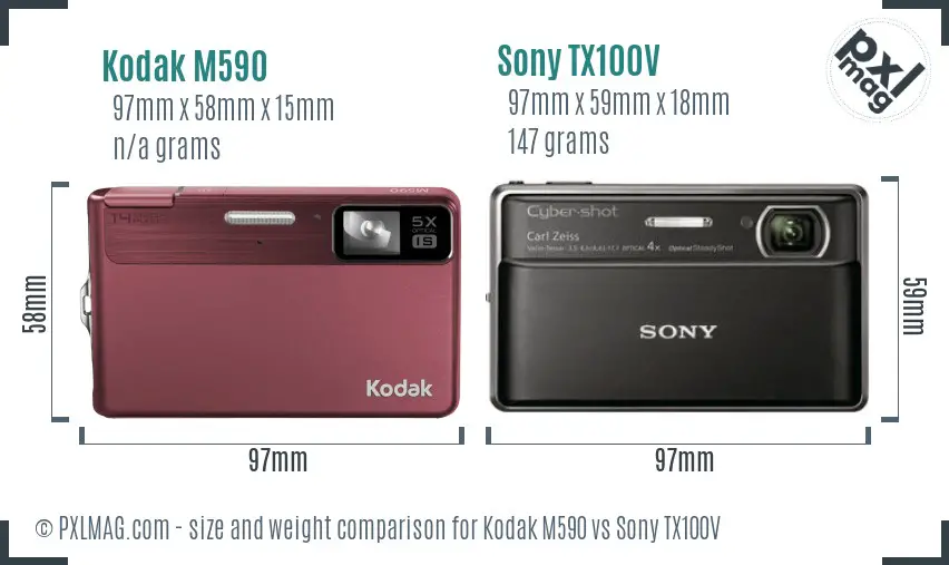 Kodak M590 vs Sony TX100V size comparison