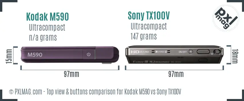 Kodak M590 vs Sony TX100V top view buttons comparison