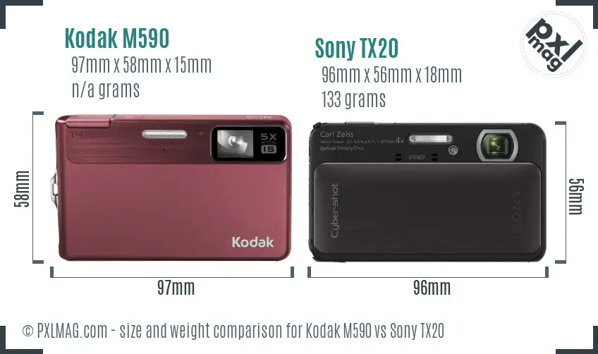 Kodak M590 vs Sony TX20 size comparison