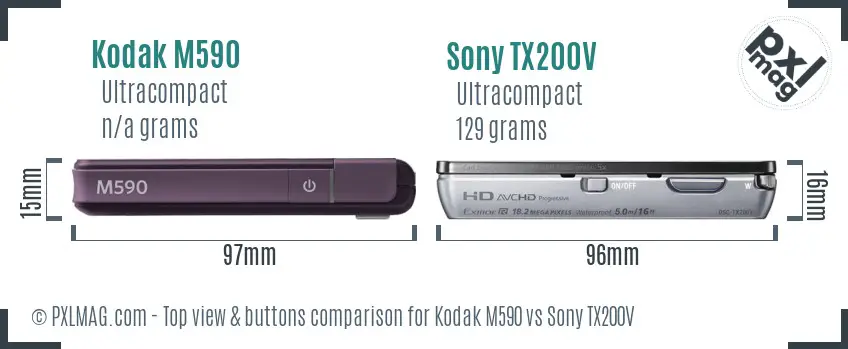 Kodak M590 vs Sony TX200V top view buttons comparison