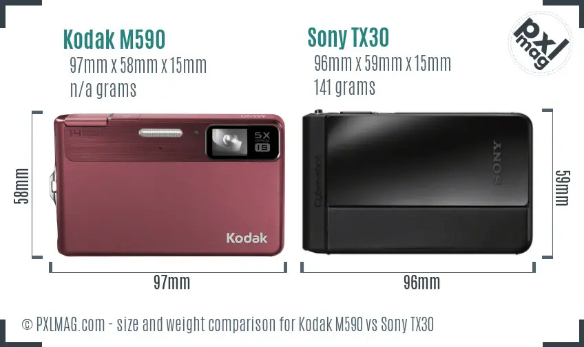 Kodak M590 vs Sony TX30 size comparison