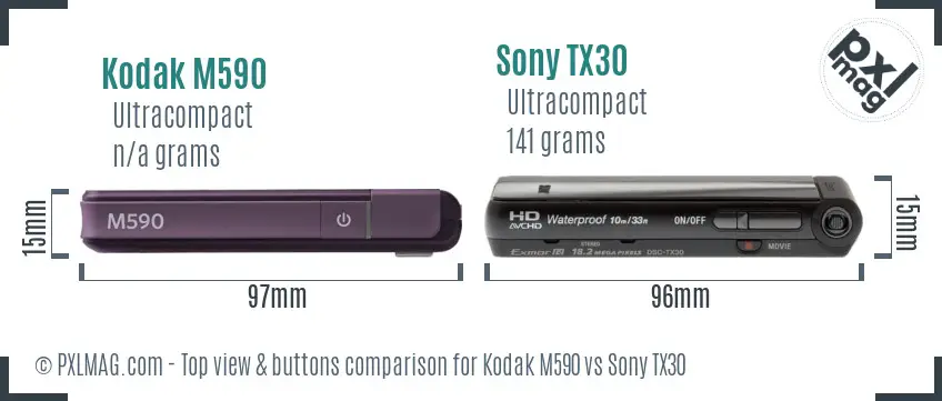Kodak M590 vs Sony TX30 top view buttons comparison