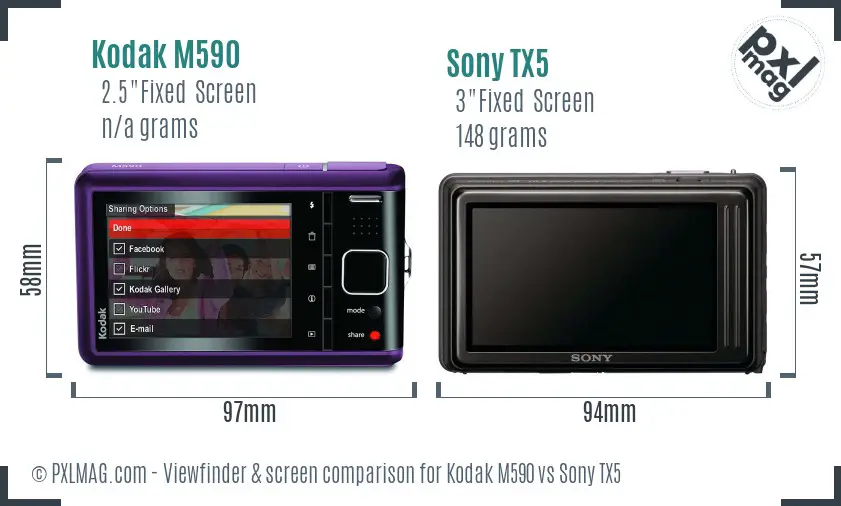 Kodak M590 vs Sony TX5 Screen and Viewfinder comparison