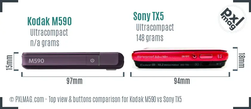 Kodak M590 vs Sony TX5 top view buttons comparison