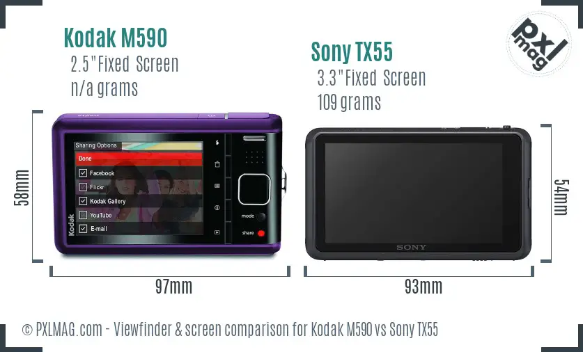 Kodak M590 vs Sony TX55 Screen and Viewfinder comparison