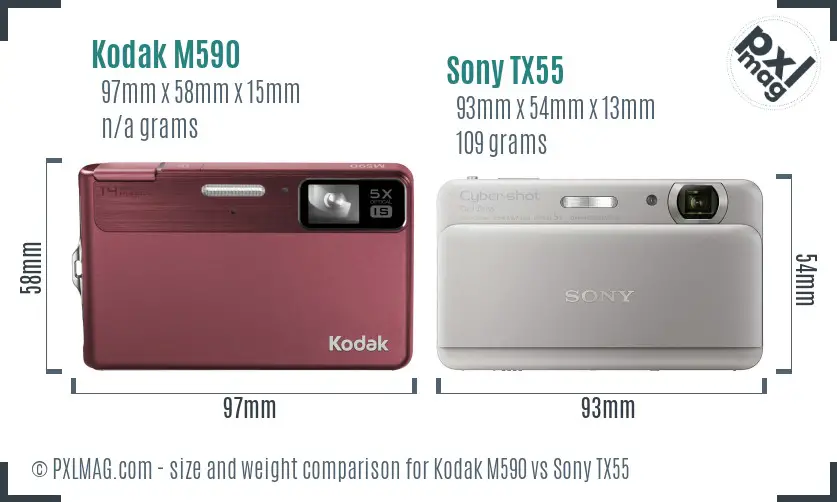 Kodak M590 vs Sony TX55 size comparison