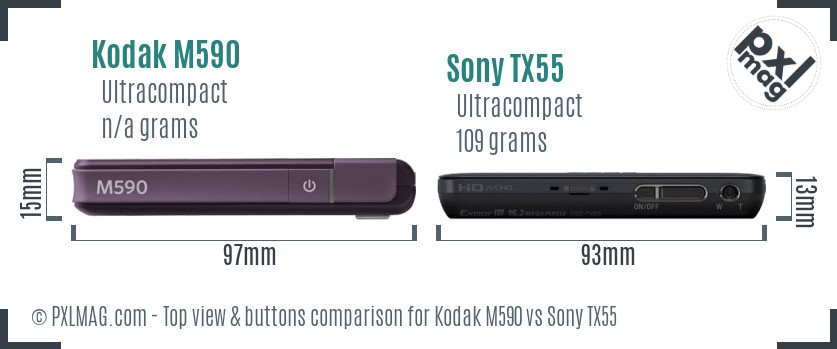 Kodak M590 vs Sony TX55 top view buttons comparison