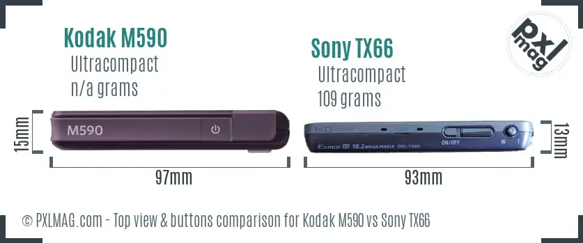 Kodak M590 vs Sony TX66 top view buttons comparison