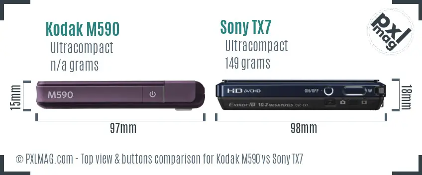 Kodak M590 vs Sony TX7 top view buttons comparison