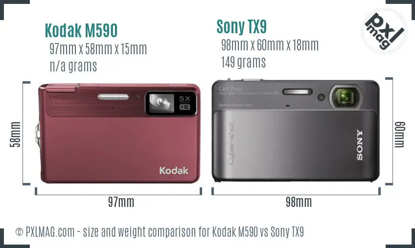 Kodak M590 vs Sony TX9 size comparison