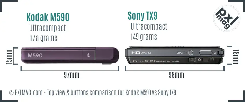 Kodak M590 vs Sony TX9 top view buttons comparison