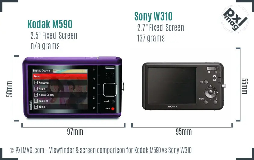 Kodak M590 vs Sony W310 Screen and Viewfinder comparison