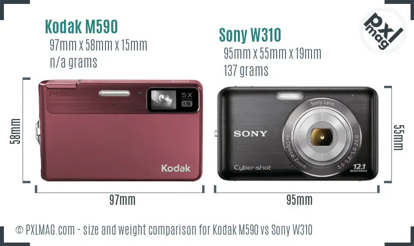 Kodak M590 vs Sony W310 size comparison