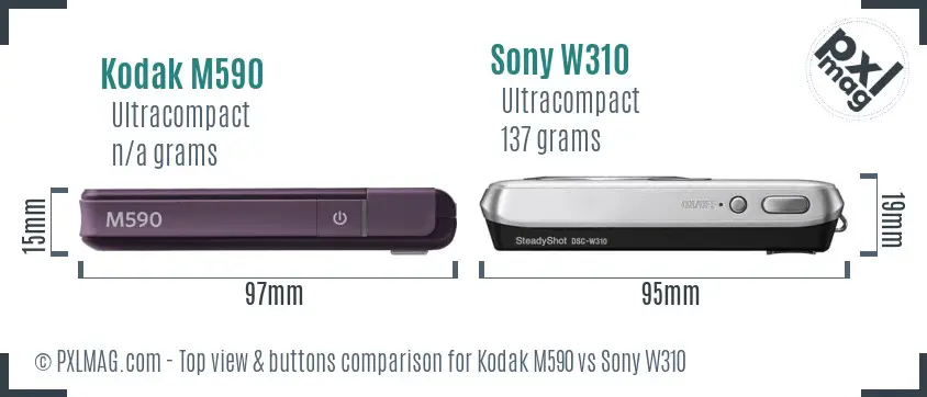 Kodak M590 vs Sony W310 top view buttons comparison