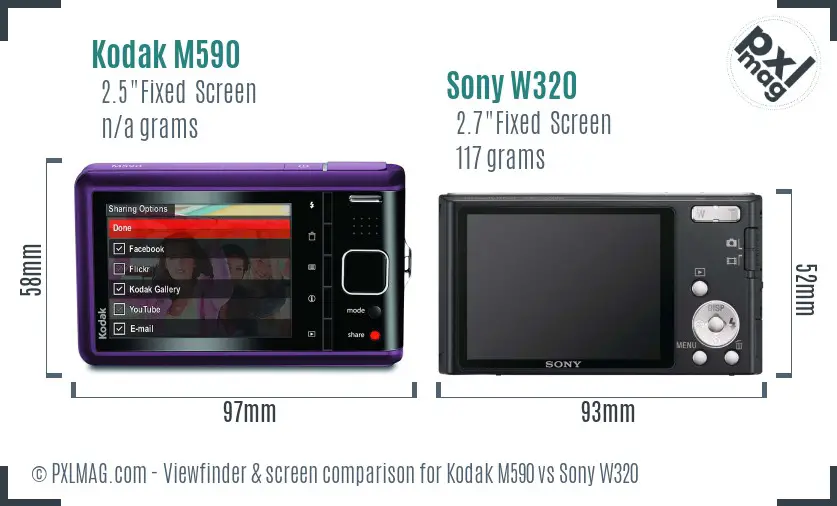Kodak M590 vs Sony W320 Screen and Viewfinder comparison