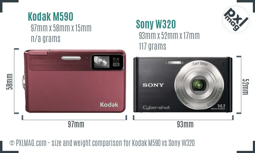 Kodak M590 vs Sony W320 size comparison