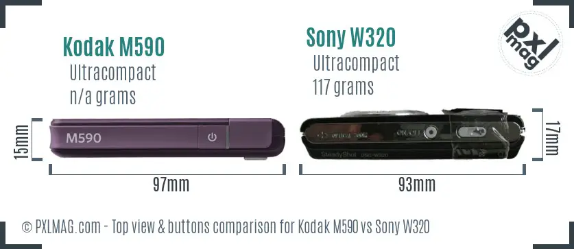 Kodak M590 vs Sony W320 top view buttons comparison