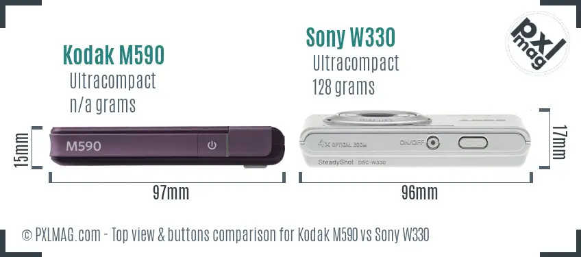 Kodak M590 vs Sony W330 top view buttons comparison Kodak M590 vs Sony W330 top view buttons comparison