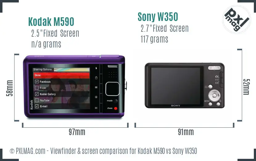 Kodak M590 vs Sony W350 Screen and Viewfinder comparison Kodak M590 vs Sony W350 Screen and Viewfinder comparison