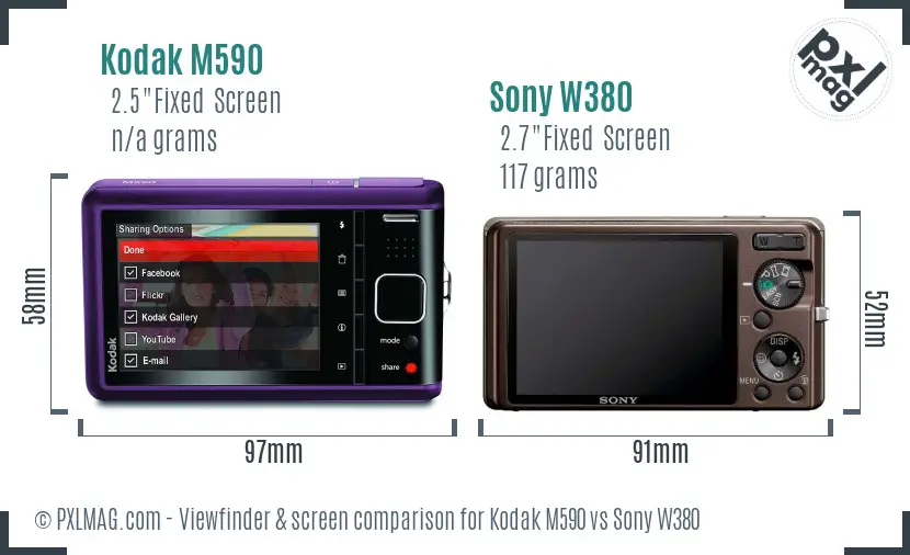 Kodak M590 vs Sony W380 Screen and Viewfinder comparison Kodak M590 vs Sony W380 Screen and Viewfinder comparison