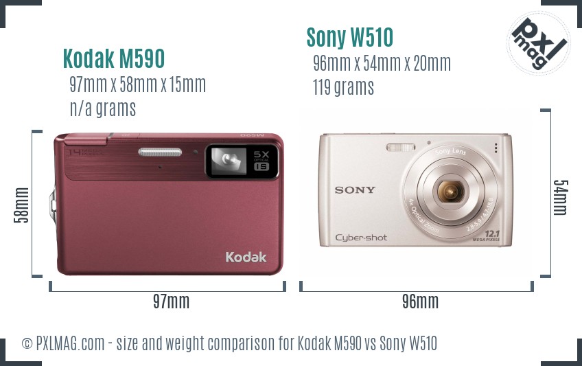 Kodak M590 vs Sony W510 size comparison