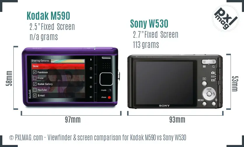Kodak M590 vs Sony W530 Screen and Viewfinder comparison