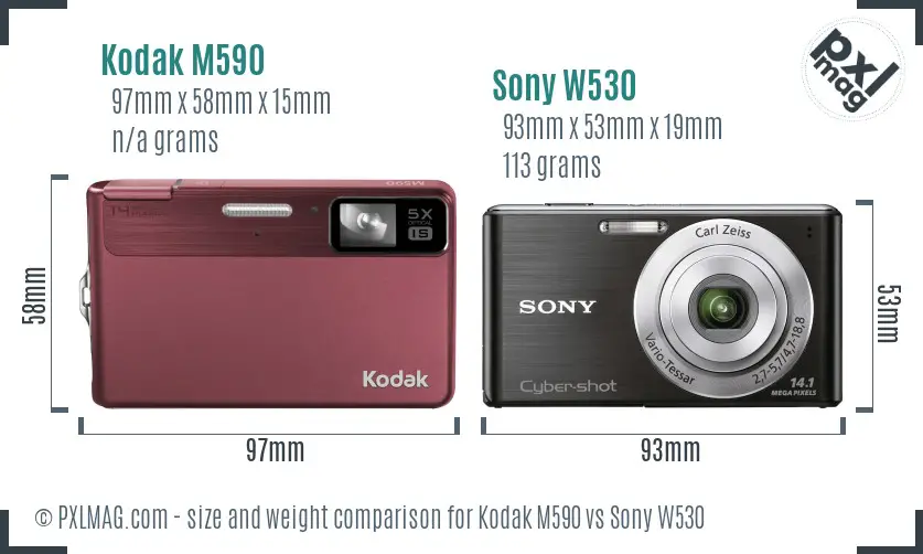 Kodak M590 vs Sony W530 size comparison