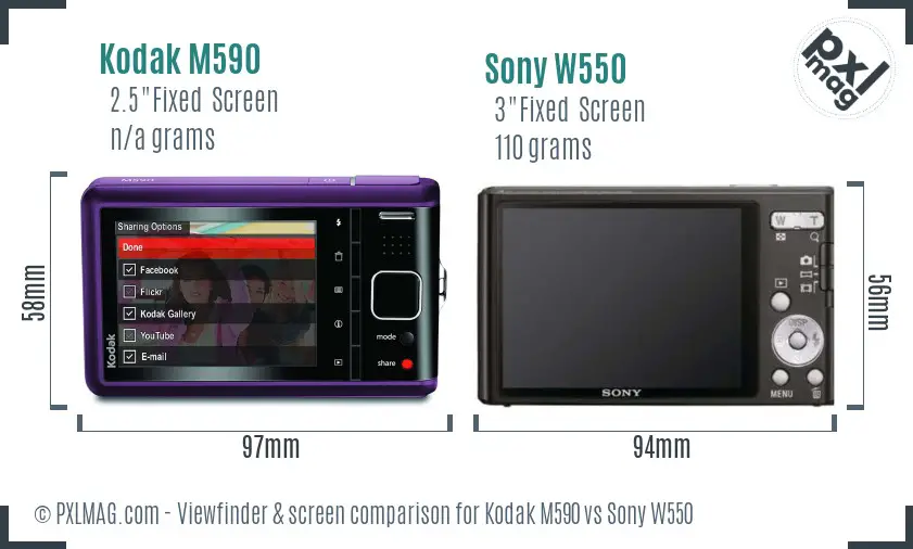 Kodak M590 vs Sony W550 Screen and Viewfinder comparison
