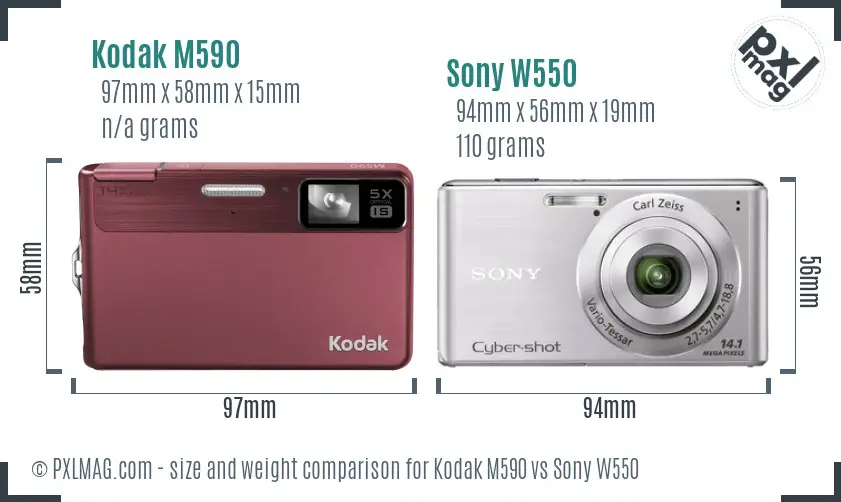 Kodak M590 vs Sony W550 size comparison