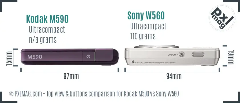 Kodak M590 vs Sony W560 top view buttons comparison Kodak M590 vs Sony W560 top view buttons comparison