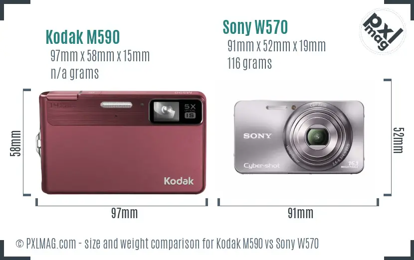 Kodak M590 vs Sony W570 size comparison