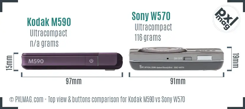Kodak M590 vs Sony W570 top view buttons comparison