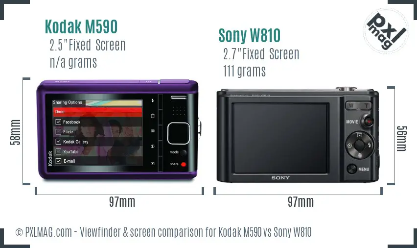Kodak M590 vs Sony W810 Screen and Viewfinder comparison