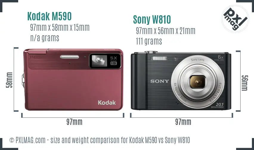 Kodak M590 vs Sony W810 size comparison