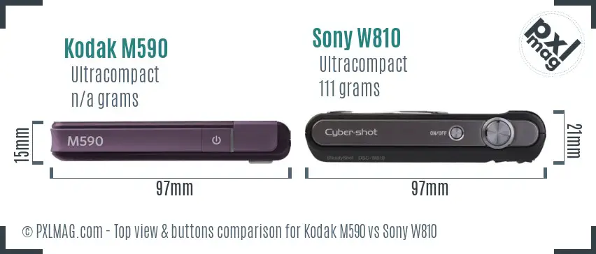 Kodak M590 vs Sony W810 top view buttons comparison