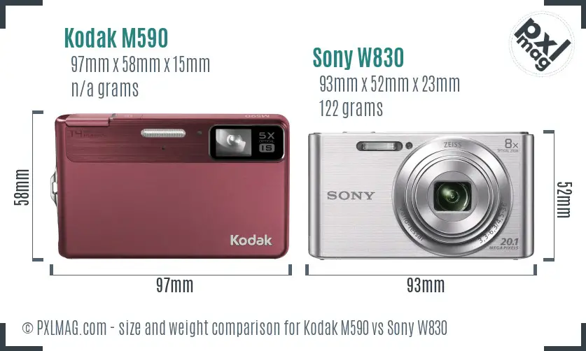 Kodak M590 vs Sony W830 size comparison