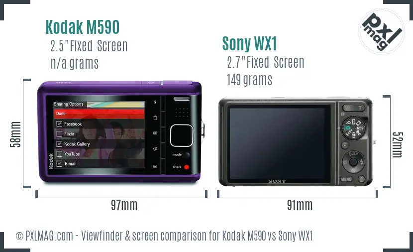 Kodak M590 vs Sony WX1 Screen and Viewfinder comparison