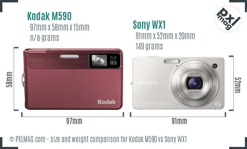 Kodak M590 vs Sony WX1 size comparison