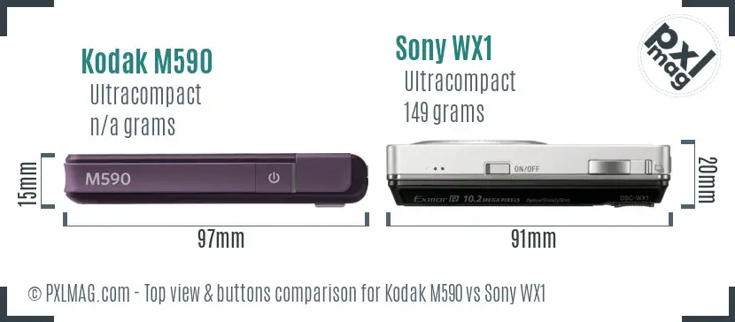 Kodak M590 vs Sony WX1 top view buttons comparison